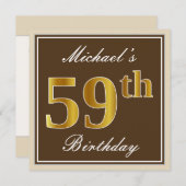 Elegant, Brown, Imitat-Gold59. Geburtstag + Name Einladung (Vorne/Hinten)