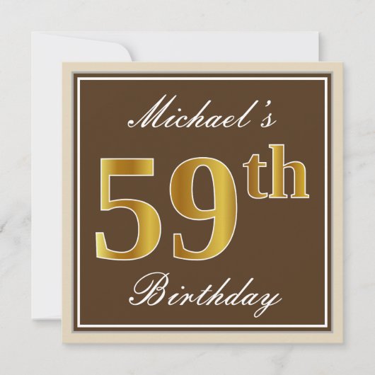 Elegant, Brown, Imitat-Gold59. Geburtstag + Name Einladung (Vorderseite)