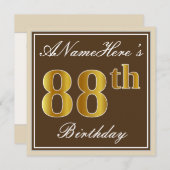 Elegant, Brown, Imitat-Gold88. Geburtstag + Name Einladung (Vorne/Hinten)