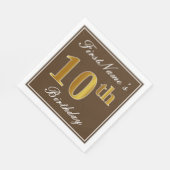 Elegant Brown, Imitate Gold 10. Geburtstag + Name Serviette (Ecke)