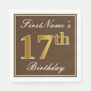 Elegant Brown, Imitate Gold 17. Geburtstag + Name Serviette