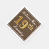 Elegant Brown, Imitate Gold 19. Geburtstag + Name Serviette (Ecke)