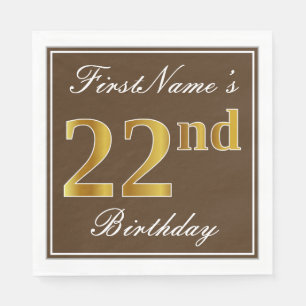 Elegant Brown, Imitate Gold 22. Geburtstag + Name Serviette