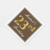 Elegant Brown, Imitate Gold 23. Geburtstag + Name Serviette (Ecke)