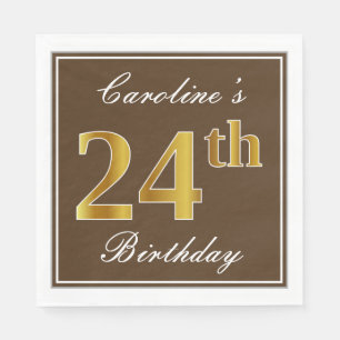Elegant Brown, Imitate Gold 24. Geburtstag + Name Serviette