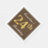 Elegant Brown, Imitate Gold 24. Geburtstag + Name Serviette (Ecke)