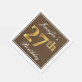 Elegant Brown, Imitate Gold 27. Geburtstag + Name Serviette (Ecke)