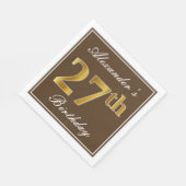 Elegant Brown, Imitate Gold 27. Geburtstag + Name Serviette (Ecke)