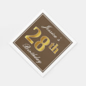Elegant Brown, Imitate Gold 28. Geburtstag + Name Serviette (Ecke)