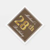 Elegant Brown, Imitate Gold 28. Geburtstag + Name Serviette (Ecke)