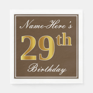 Elegant Brown, Imitate Gold 29. Geburtstag + Name Serviette