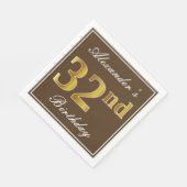 Elegant Brown, Imitate Gold 32. Geburtstag + Name Serviette (Ecke)