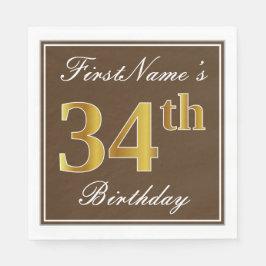 Elegant Brown, Imitate Gold 34. Geburtstag + Name Serviette