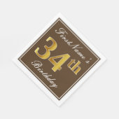 Elegant Brown, Imitate Gold 34. Geburtstag + Name Serviette (Ecke)