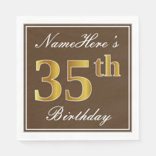 Elegant Brown, Imitate Gold 35. Geburtstag + Name Serviette