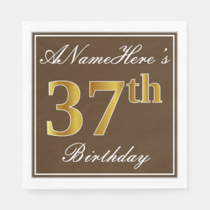 Elegant Brown, Imitate Gold 37. Geburtstag + Name Serviette