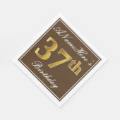 Elegant Brown, Imitate Gold 37. Geburtstag + Name Serviette (Ecke)