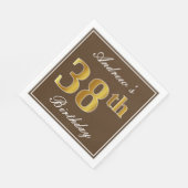 Elegant Brown, Imitate Gold 38. Geburtstag + Name Serviette (Ecke)