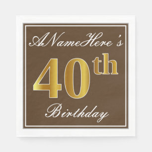 Elegant Brown, Imitate Gold 40. Geburtstag + Name Serviette