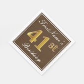 Elegant Brown, Imitate Gold 41. Geburtstag + Name Serviette (Ecke)