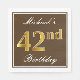 Elegant Brown, Imitate Gold 42. Geburtstag + Name Serviette
