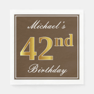 Elegant Brown, Imitate Gold 42. Geburtstag + Name Serviette
