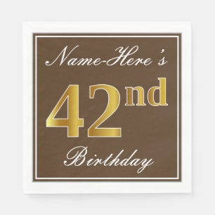 Elegant Brown, Imitate Gold 42. Geburtstag + Name Serviette