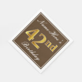 Elegant Brown, Imitate Gold 42. Geburtstag + Name Serviette (Ecke)