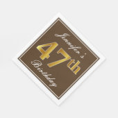 Elegant Brown, Imitate Gold 47. Geburtstag + Name Serviette (Ecke)