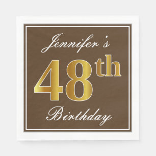 Elegant Brown, Imitate Gold 48. Geburtstag + Name Serviette