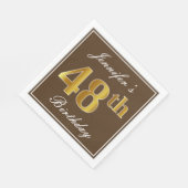 Elegant Brown, Imitate Gold 48. Geburtstag + Name Serviette (Ecke)
