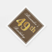 Elegant Brown, Imitate Gold 49. Geburtstag + Name Serviette (Ecke)