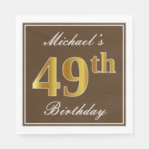 Elegant Brown, Imitate Gold 49. Geburtstag + Name Serviette