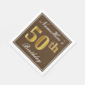 Elegant Brown, Imitate Gold 50. Geburtstag + Name Serviette (Ecke)