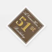Elegant Brown, Imitate Gold 51. Geburtstag + Name Serviette (Ecke)