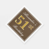 Elegant Brown, Imitate Gold 51. Geburtstag + Name Serviette (Ecke)