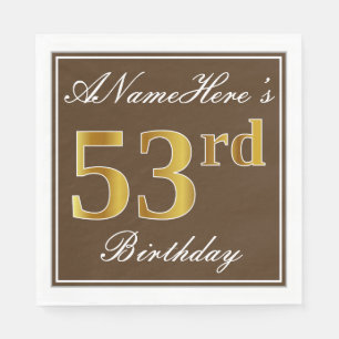 Elegant Brown, Imitate Gold 53. Geburtstag + Name Serviette
