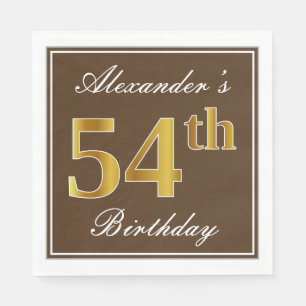 Elegant Brown, Imitate Gold 54. Geburtstag + Name Serviette