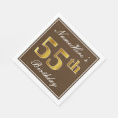 Elegant Brown, Imitate Gold 55. Geburtstag + Name Serviette (Ecke)