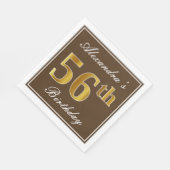 Elegant Brown, Imitate Gold 56. Geburtstag + Name Serviette (Ecke)