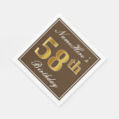Elegant Brown, Imitate Gold 58. Geburtstag + Name Serviette (Ecke)