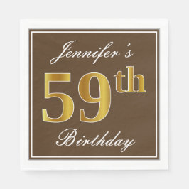 Elegant Brown, Imitate Gold 59. Geburtstag + Name Serviette