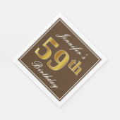 Elegant Brown, Imitate Gold 59. Geburtstag + Name Serviette (Ecke)