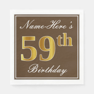 Elegant Brown, Imitate Gold 59. Geburtstag + Name Serviette