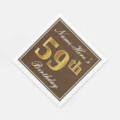 Elegant Brown, Imitate Gold 59. Geburtstag + Name Serviette (Ecke)