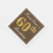 Elegant Brown, Imitate Gold 60. Geburtstag + Name Serviette (Ecke)