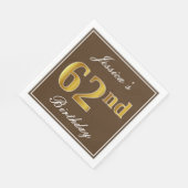 Elegant Brown, Imitate Gold 62. Geburtstag + Name Serviette (Ecke)