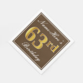 Elegant Brown, Imitate Gold 63. Geburtstag + Name Serviette (Ecke)