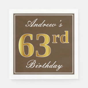 Elegant Brown, Imitate Gold 63. Geburtstag + Name Serviette