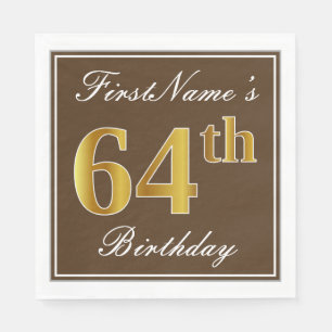 Elegant Brown, Imitate Gold 64. Geburtstag + Name Serviette